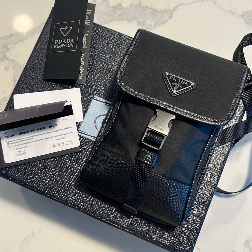 Authentic Prada Re-Nylon with Saffiano leather trim, Crossbody Bag